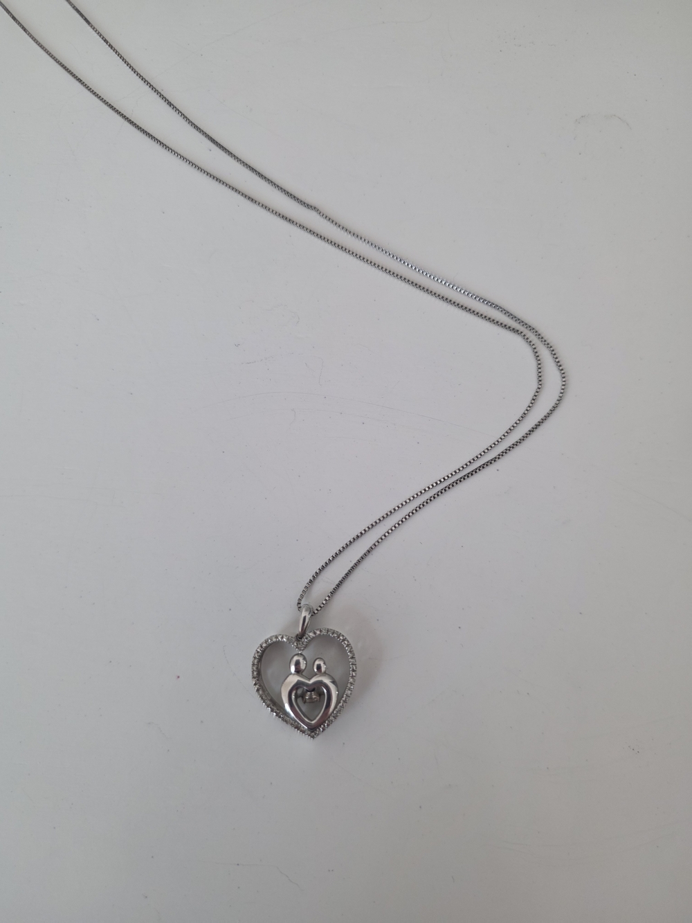 Silver 925 Heart Pendant Necklace with Sparkling Accents - Women Jewelry